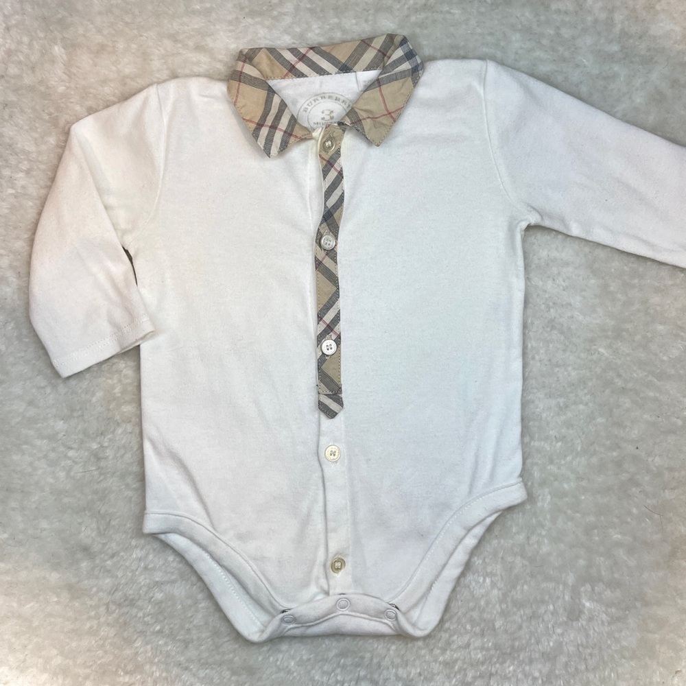 Burberry Baby White Bodysuit with Check Brand Collar size 3m